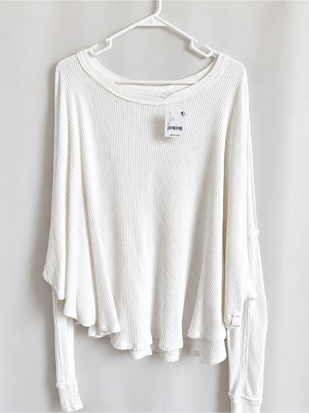 We The Free Free People Ivory Thermal Top XS NWT Oversized Waffle Thumbhole $68
